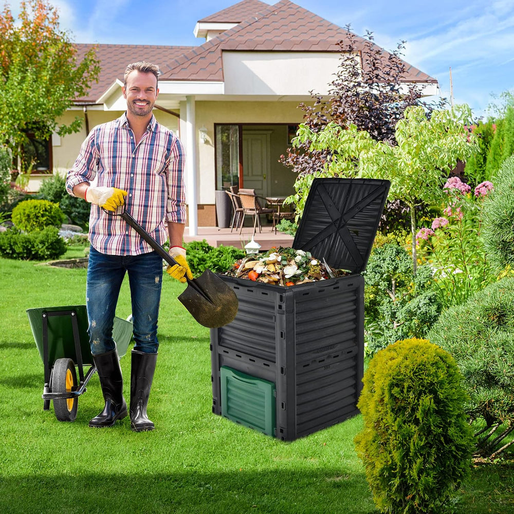 Goplus Compost Bin, 80 Gallon (300 L) Large Outdoor Composting Box w/Top Flip...