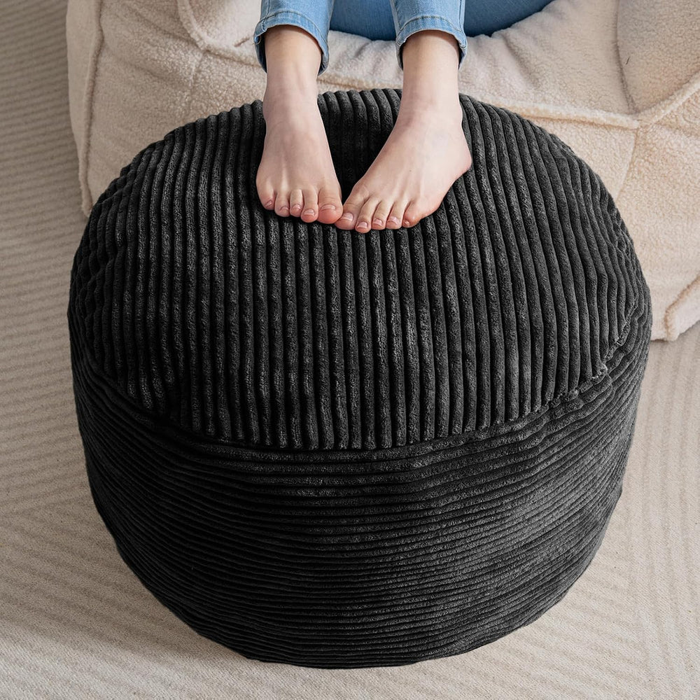 HIGOGOGO Round Stuffed Pouf Ottoman, Corduroy Poufs with Foam Chunk Filling, ...