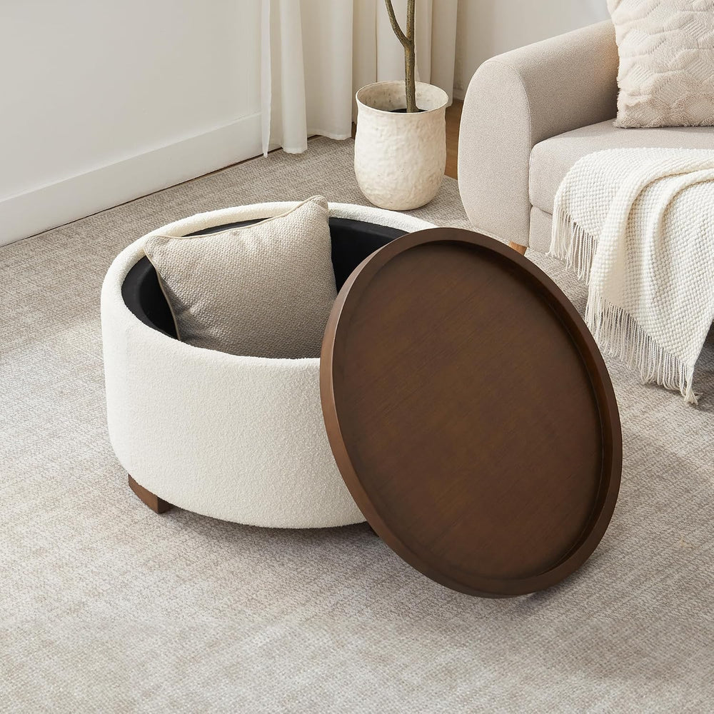 Zihanhome 30 Inch Round Storage Ottoman, Ottoman Coffee Table with Lift Off L...