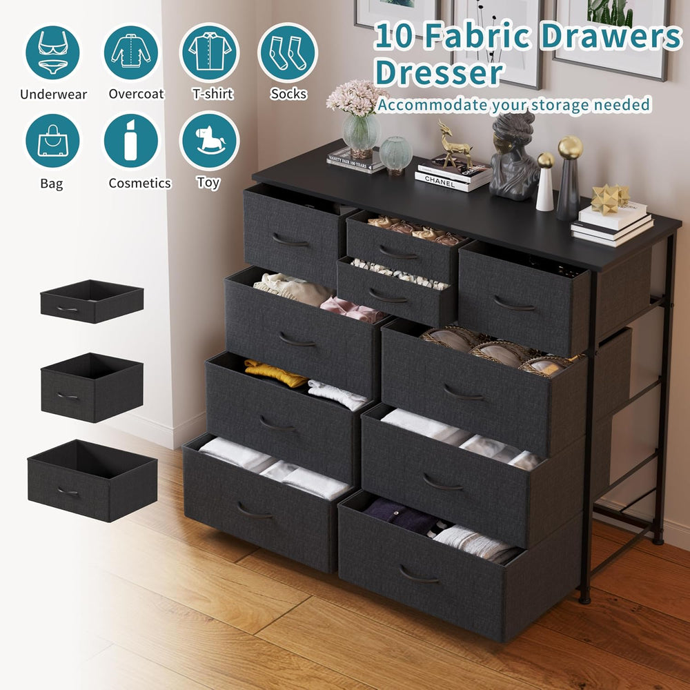 LUMTOK 10 Drawers Dresser with Fabric Bins for Bedroom,Closets,Dark Gray