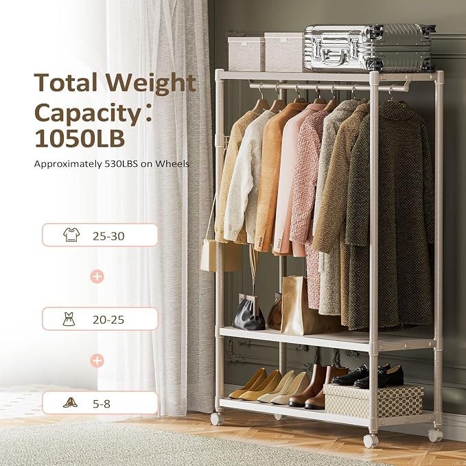 IZEUK Heavy Duty Rolling Garment Rack Wire Clothes Rack