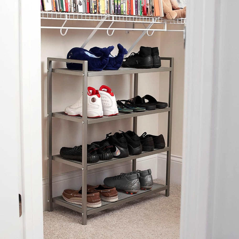 Household Essentials 4-Tier Metal Shoe Rack, Stretched Metal Shelving with Ce...
