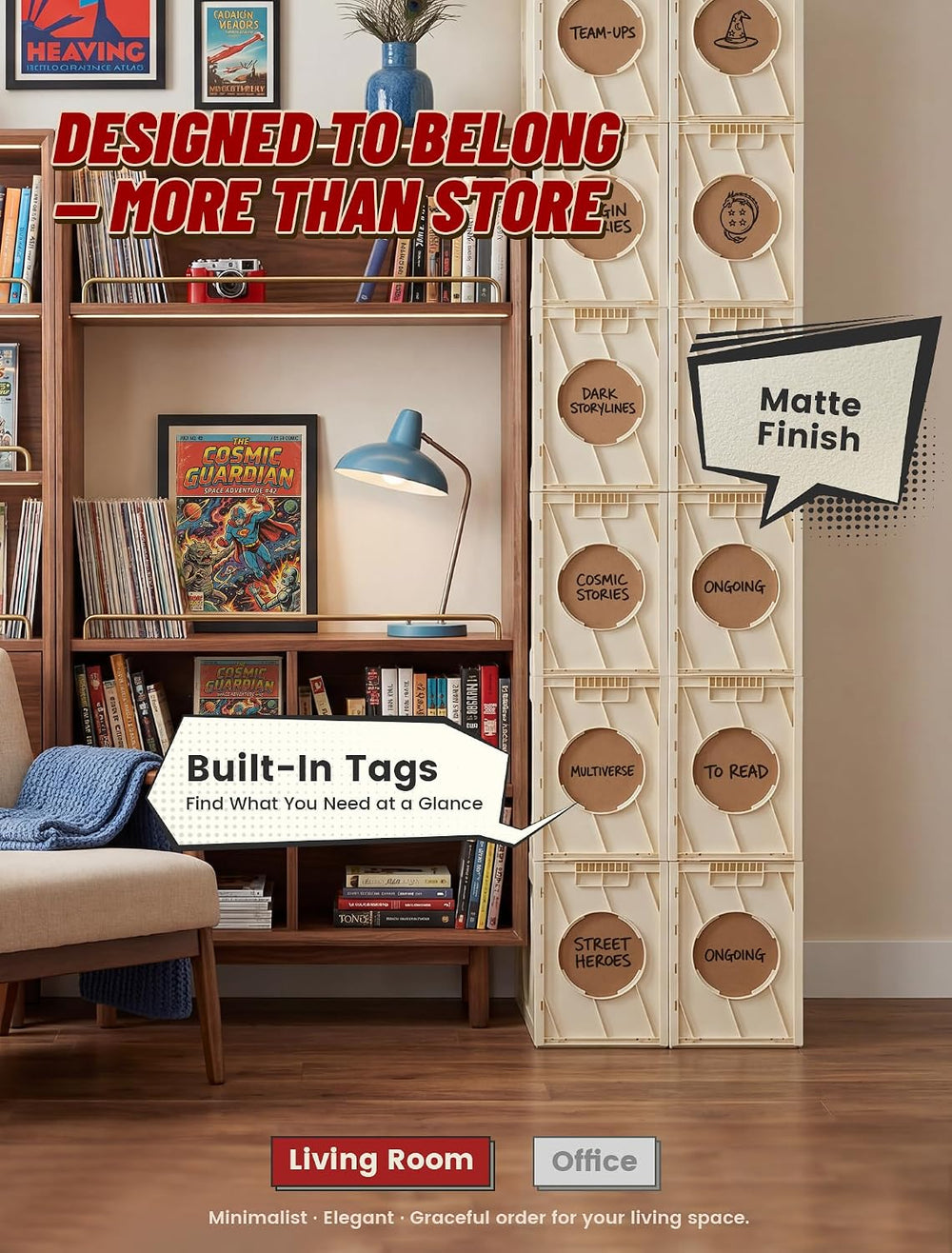 INMAKER Comic Book Storage Box, Holds Up to 150 Comics (Warm White)