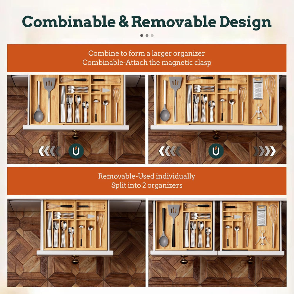 Silverware Organizer Large, Magnetic Connected Expandable 13 Slots Silverware...