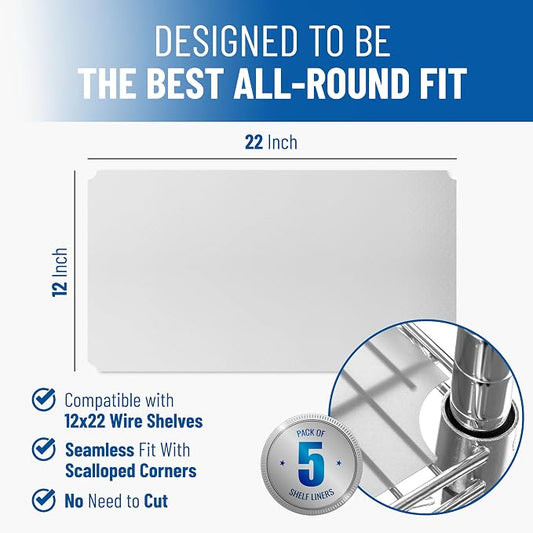 Shelf Liners for Wire Shelf System: Set of 5 in Clear: 12 x 22 inch: Plastic - Image 2