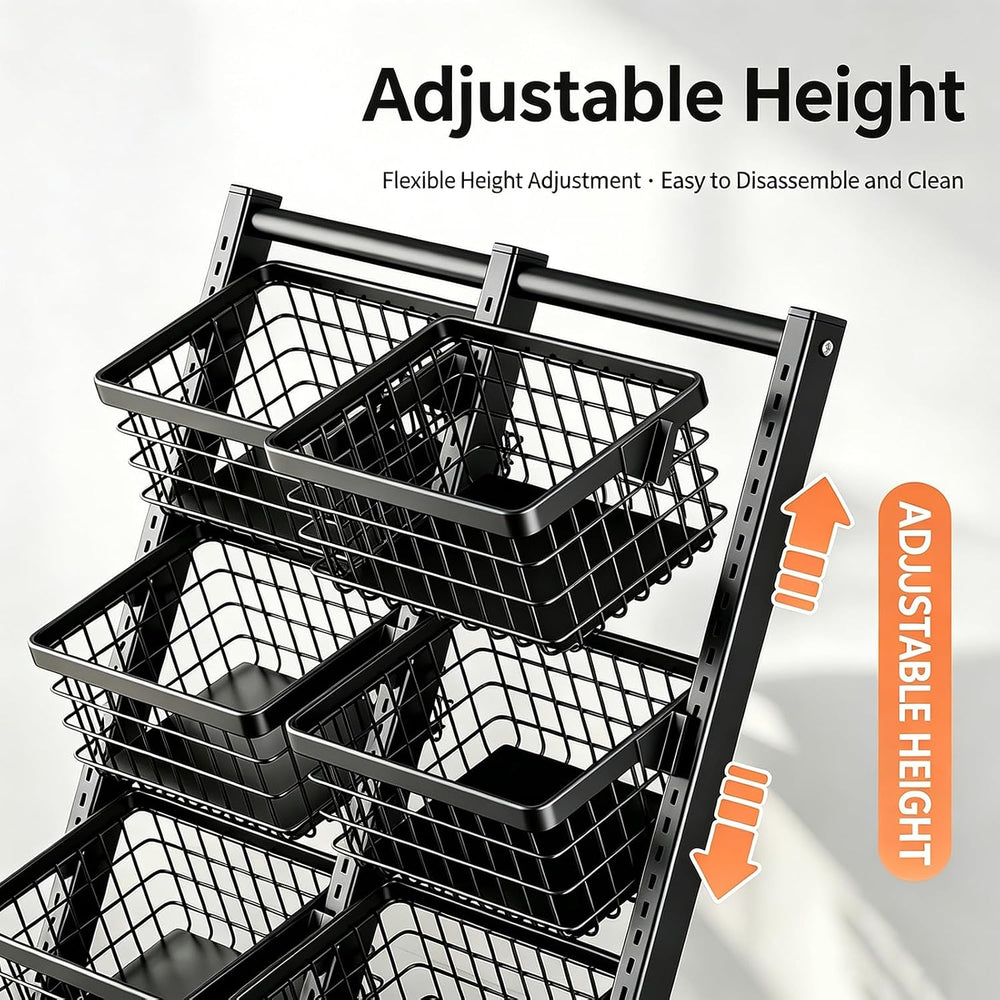 Rolling Store Snack Display Rack with Wheels, Mesh Storage Cart(Black)