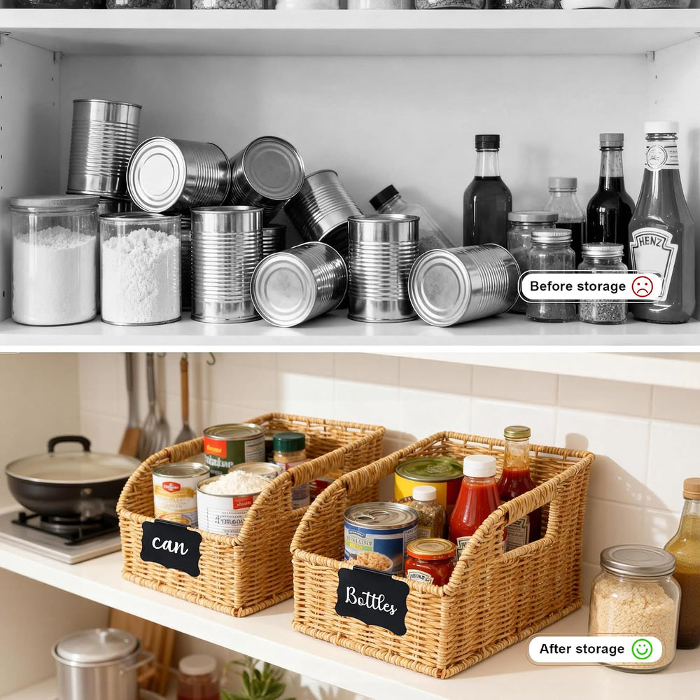 Brownlily Faux Wicker Pantry Storage Baskets, Natural-Single Set (3-Piece)