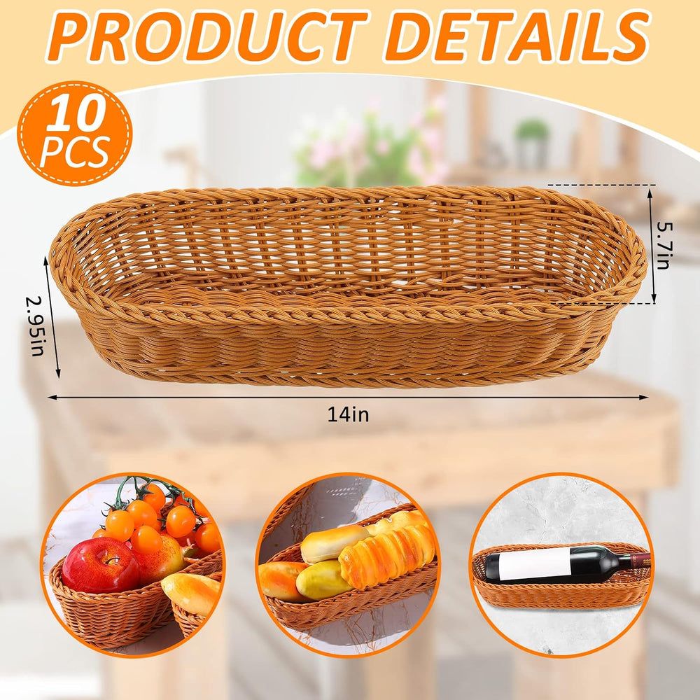 10 Pcs Wicker Bread Baskets for Serving 14 x 5.7 x 3 Inches