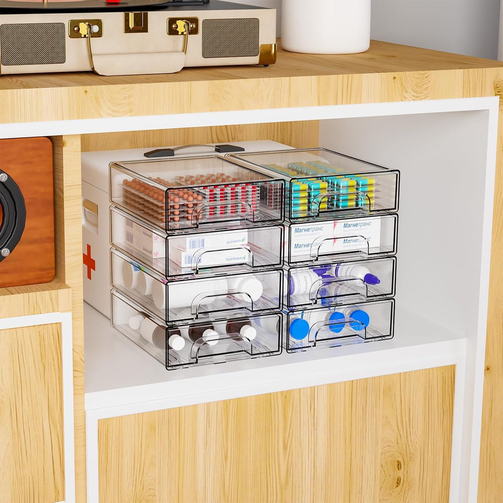 2.2'' Tall Acrylic Clear Stackable Storage Drawer Organizer,8 Pack De...