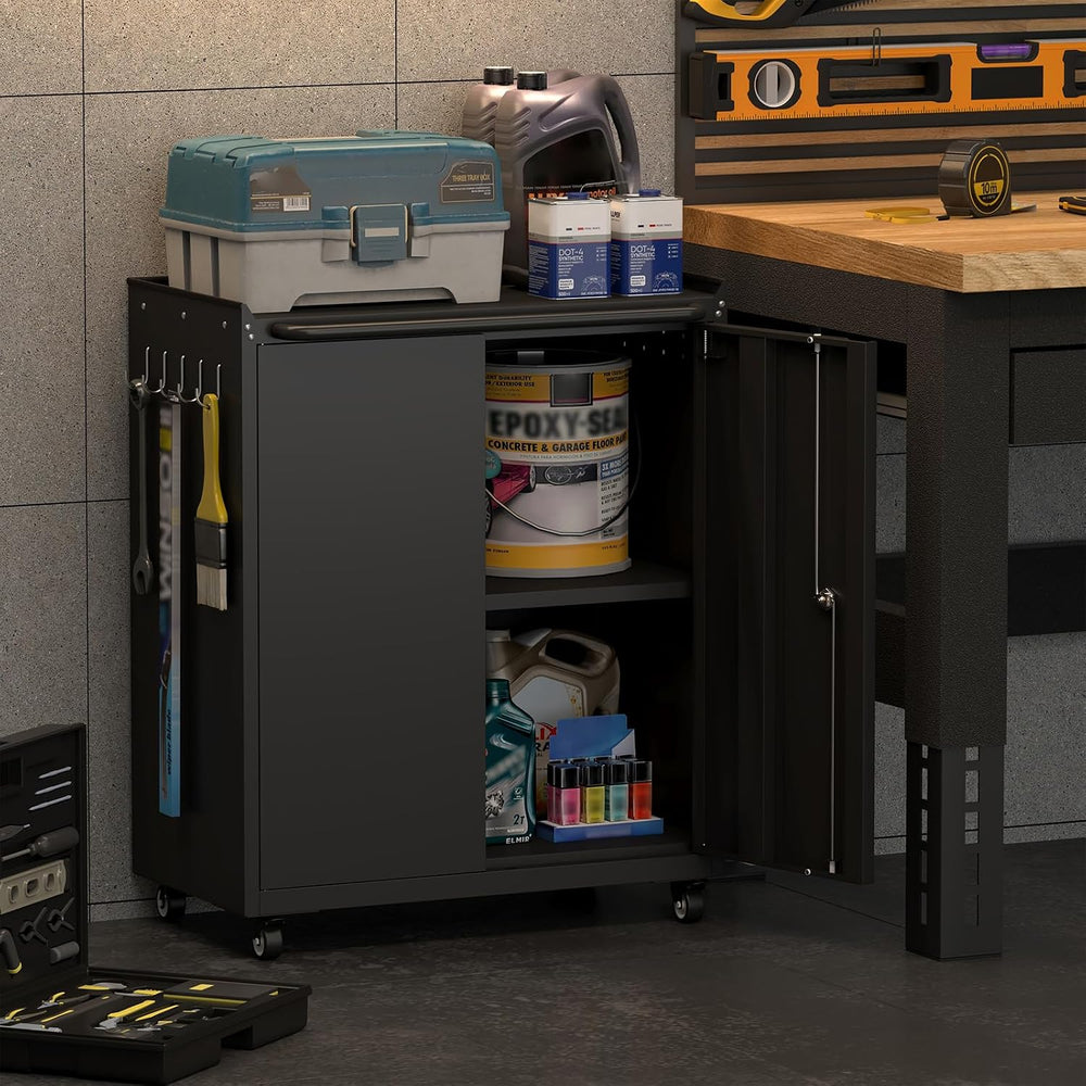 GREATMEET Garage Storage Cabinet with Wheels, Mobile Rolling Tool Cabinet