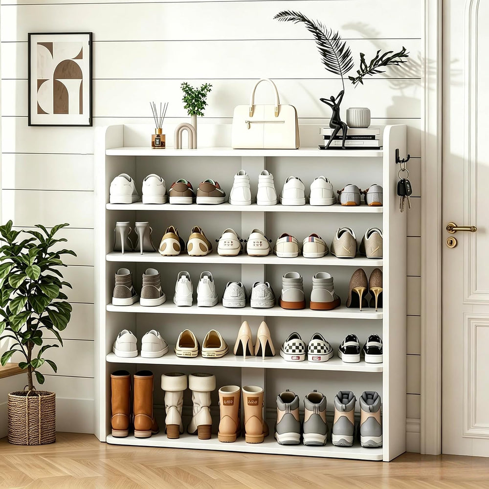 5 Tier Shoe Rack, Wooden Shoe Storage Cabinet, Large Capacity Tall Shoe Shelf...