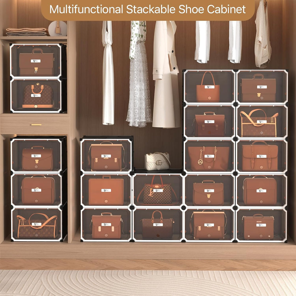 Black and White 6 Tier Modular Shoe Storage Cabinet with Magnetic Doors