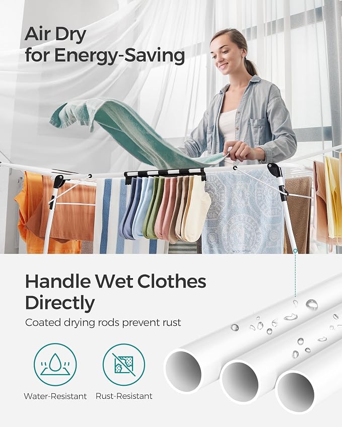 SONGMICS Clothes Drying Rack Foldable, Gullwing Laundry Drying Rack, - Image 7