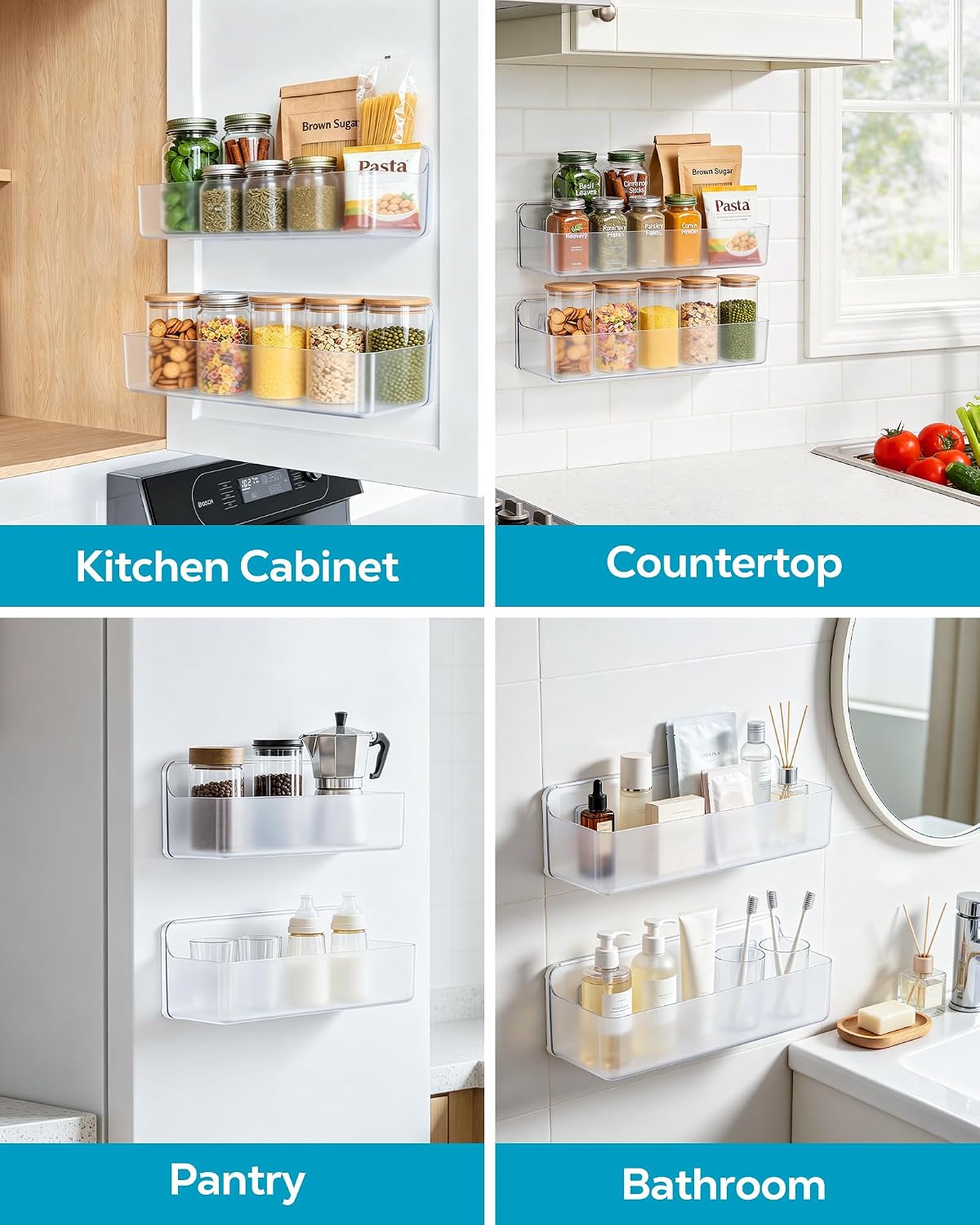 Nieifi Spice Rack Wall Mount, Clear, 2 Pieces | Large Capacity, Removable Design, Rustproof ABS, No Drilling Cabinet Door Organizer for Kitchen, Pantry