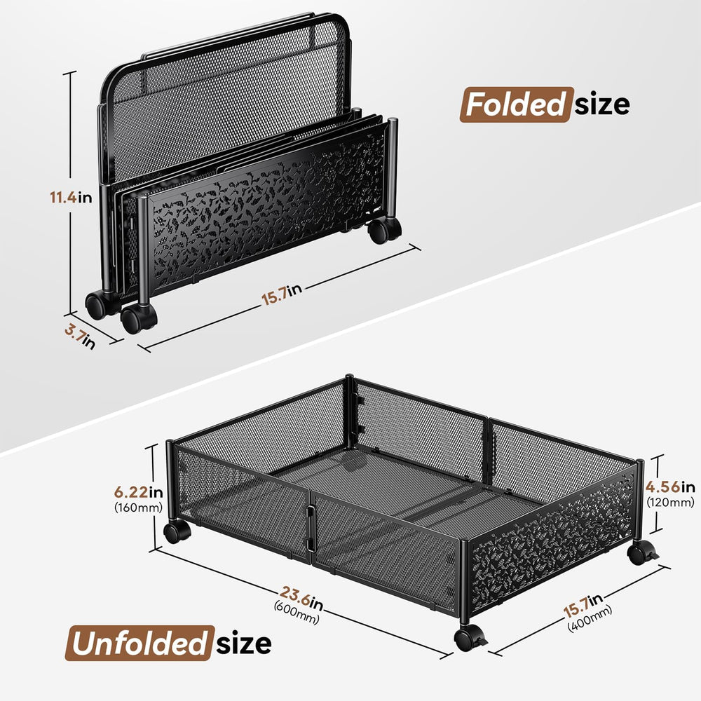 PHINOX Under Bed Storage with Wheels,Patterned,Sturdy Metal,4 Pack,Black