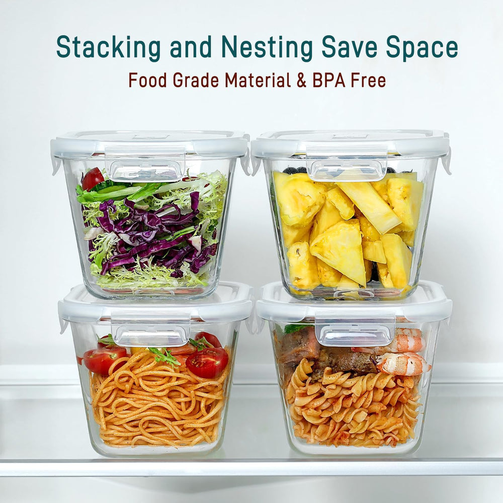 Borosilicate Glass Food Storage Containers With Lids,4 Cup/32 Oz, 4 Pack