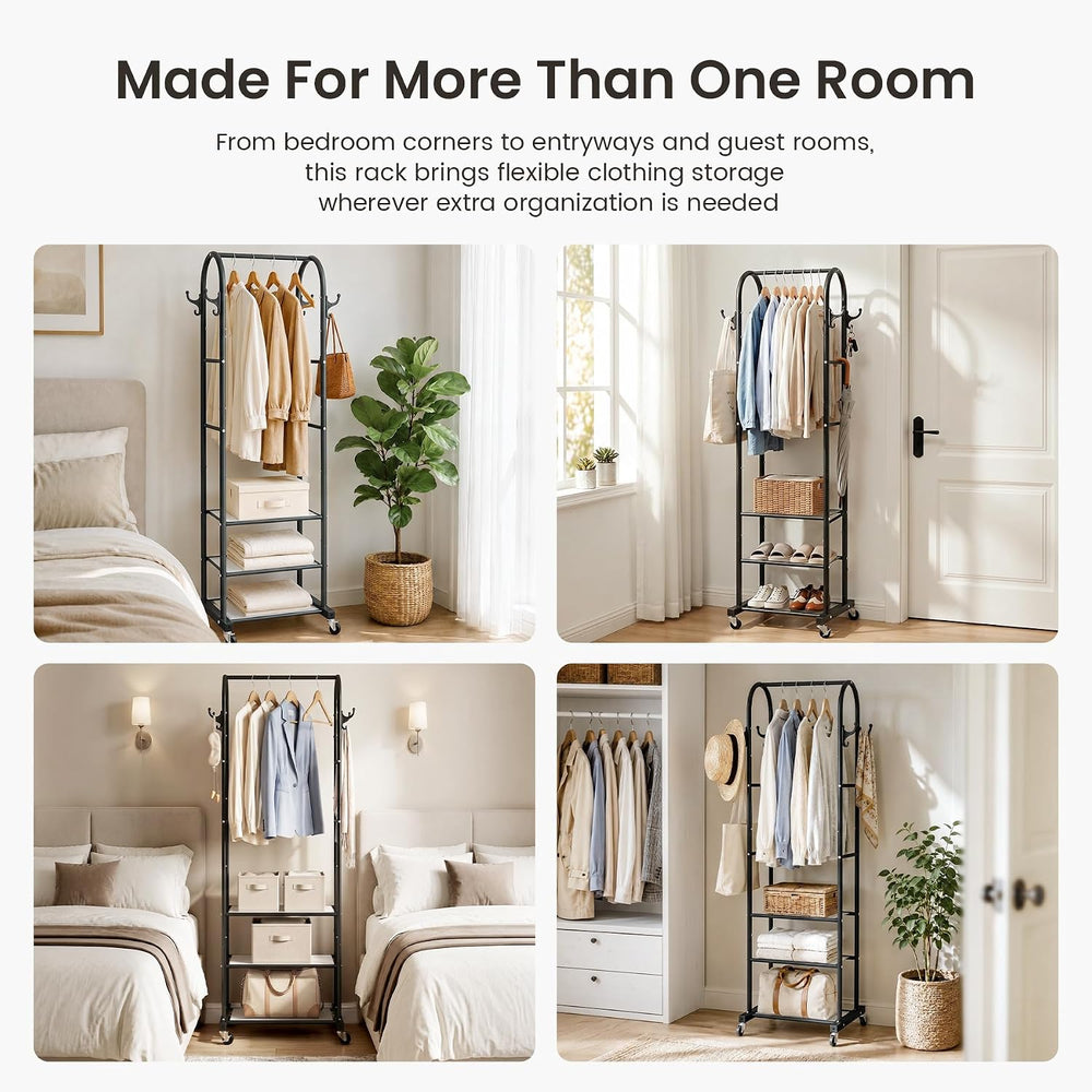 Cesun Small Clothes Rack with 3-Tier Mesh Shelves & 8 Hooks, Black