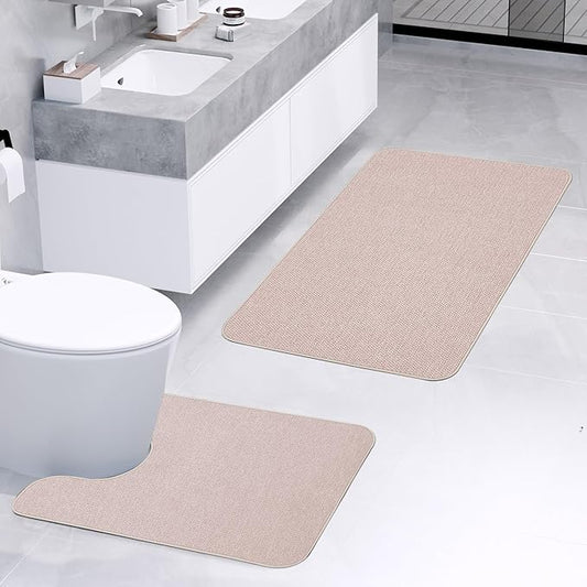 Bathroom Rugs Set 2 Pieces, Thin Bathroom Mats, Toilet Rugs, Quick Dry - Image 2