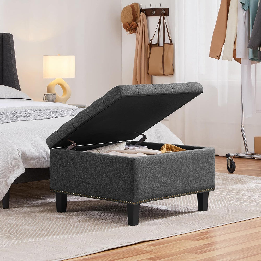 Yaheetech 28in Square Storage Ottoman Coffee Table with Nailhead, Dark Gray