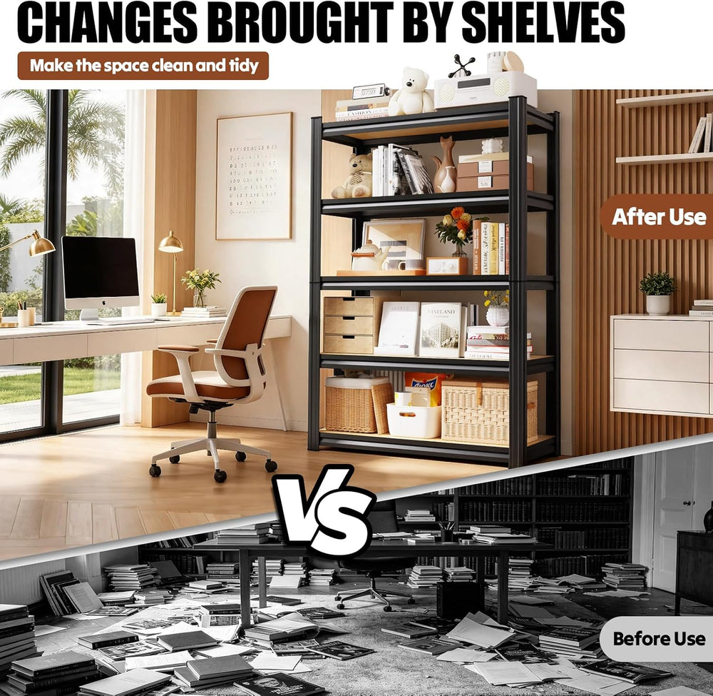 3-Pack 71.2"H Storage Shelves, 5 Tier Adjustable Wood Garage Shelving, U...