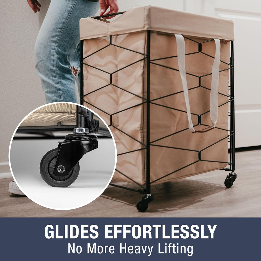 CleverMade Flex Frame Rolling Laundry Hamper with Removable Liner 98L Cream