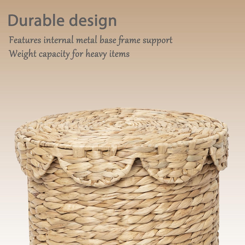 Small Round Water hyacinth Wicker Laundry hamper basket with lid