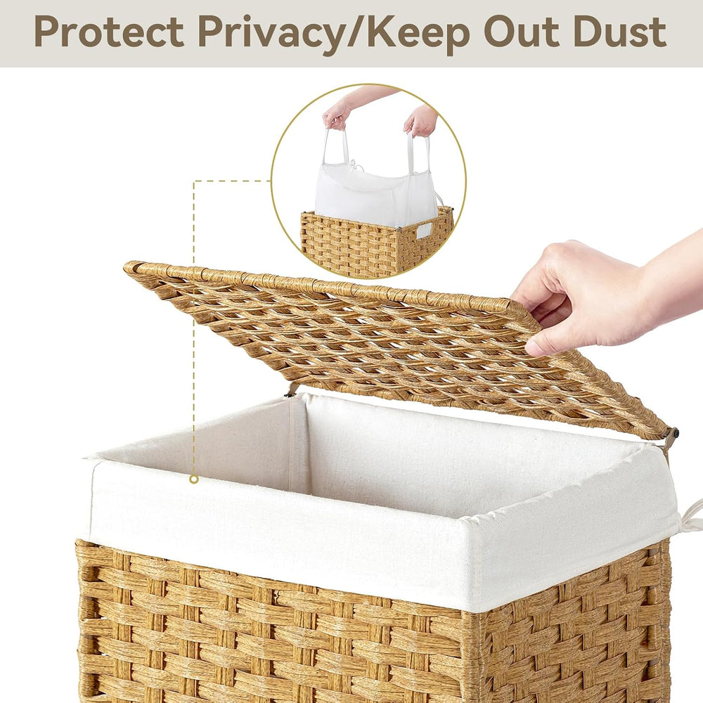 Chrislley Wicker Laundry Basket with Wheels,Rolling Laundry Hamper with Lid