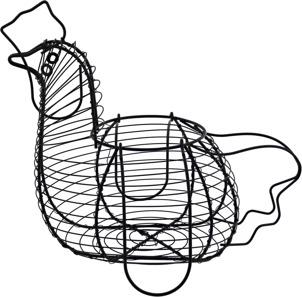 Rural365 Chicken Egg Basket - Chicken Shaped Decorative Black Metal Wire Bask...