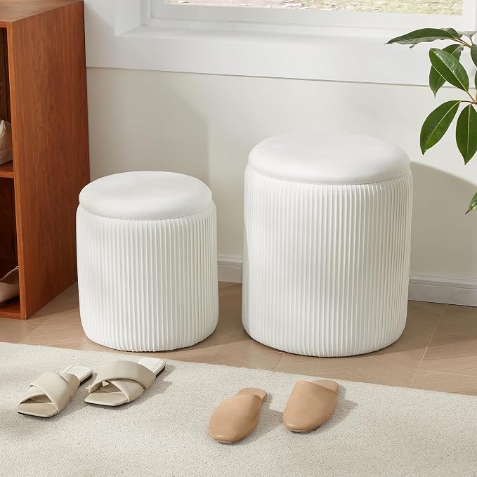 Round Ottoman with Storage Set of 2, Vanity Stool with Storage - Image 9