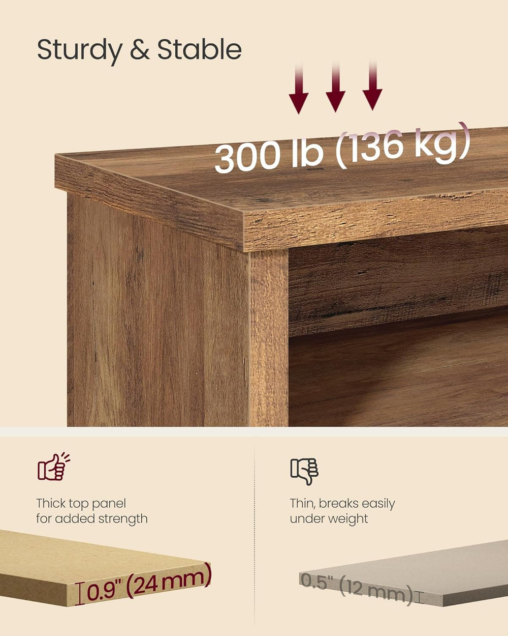 VASAGLE Shoe Bench, Storage Bench, 11.6 x 39.4 x 19.7 Inches
