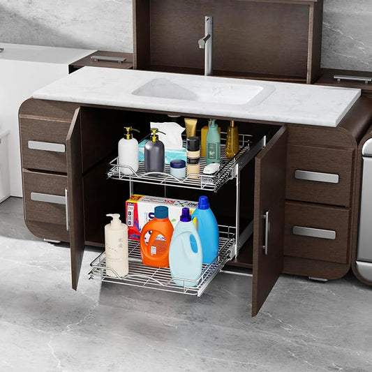 HOLDN’ STORAGE Two Tier Pull Out Cabinet Organizer, Individual Sliding Drawers - Image 2