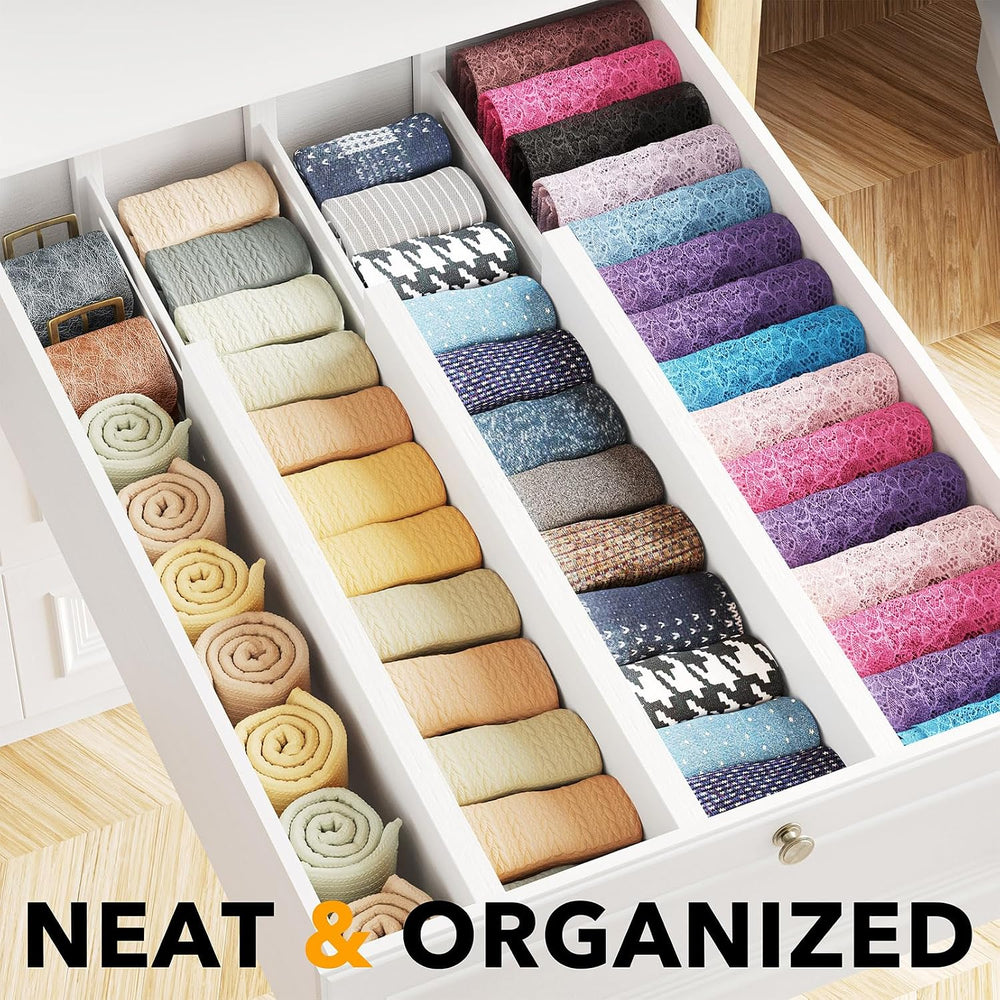 SpaceAid Bamboo Dresser Drawer Dividers 6 Pack, 4.65“ High Adjustable 17“-22”...