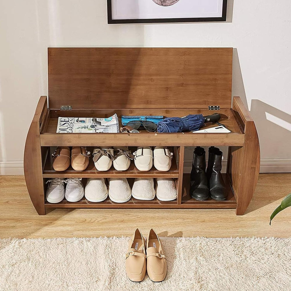 Bamboo Shoe Rack & Shoe Bench, Entryway Storage Organizer, Multi Function...