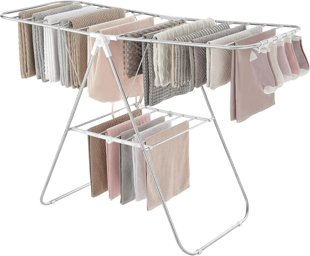 SONGMICS HOME Clothes Drying Rack with Wings, Foldable Laundry Rack with Sock...
