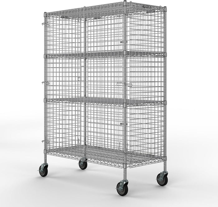 18" W x 60" L x 69" H Heavy Duty Utility Commercial Grade Metal Storage NSF Unit | Chrome Mobile Security Wire Cage Kit
