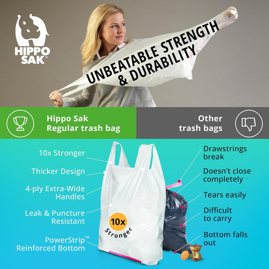 Hippo Sak - Tall Kitchen Garbage Bags with Ergonomic Handles - 13 Gallon Trash Bags - Super Strong Patented Reinforced Bottom and Leak Proof Tall Kitchen Trash Bags - Heavy Duty Trash Bags (270 Count)