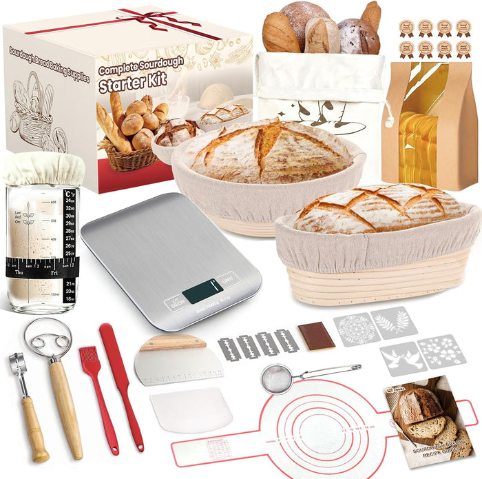 Sourdough Starter Kit with Scale, Glass Jar, Banneton Bread Proofing Basket
