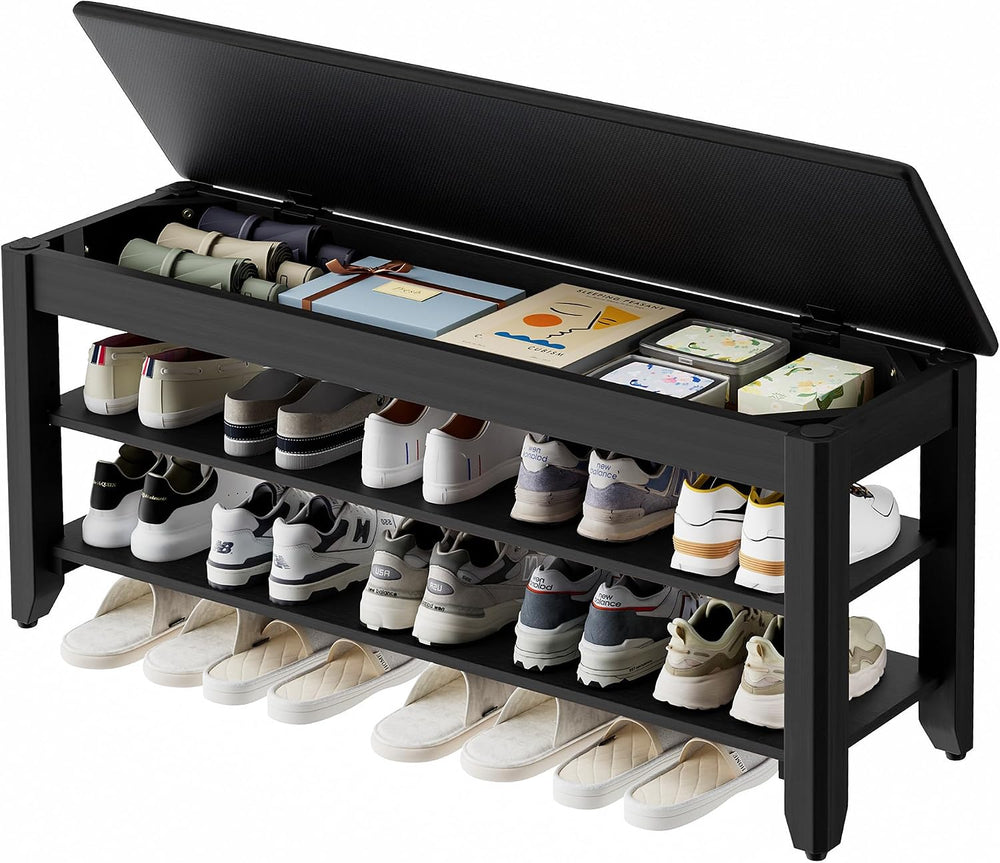 Homleke 39.4" Wide Solid Wood Shoe Rack Bench with Flip-Top Storage