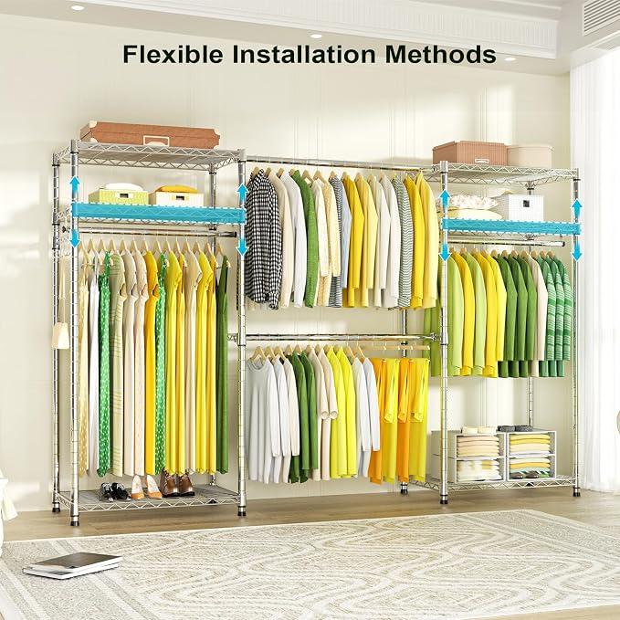 Ulif E1 Heavy Duty Closet Garment Rack, 6 Tiers Adjustable Metal Freestanding
