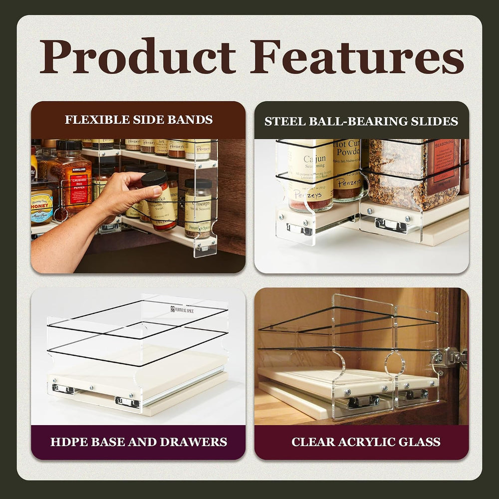 Vertical Spice Adjustable Spice Rack Drawer - Pull Out Cabinet Organizer - Ki...