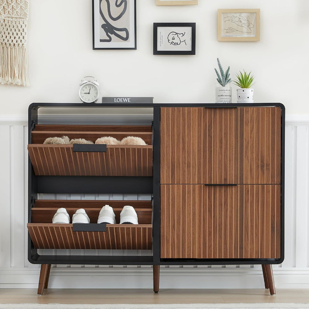 FurSch 47" Fluted Large Shoe Cabinet with 4 Flip Drawers