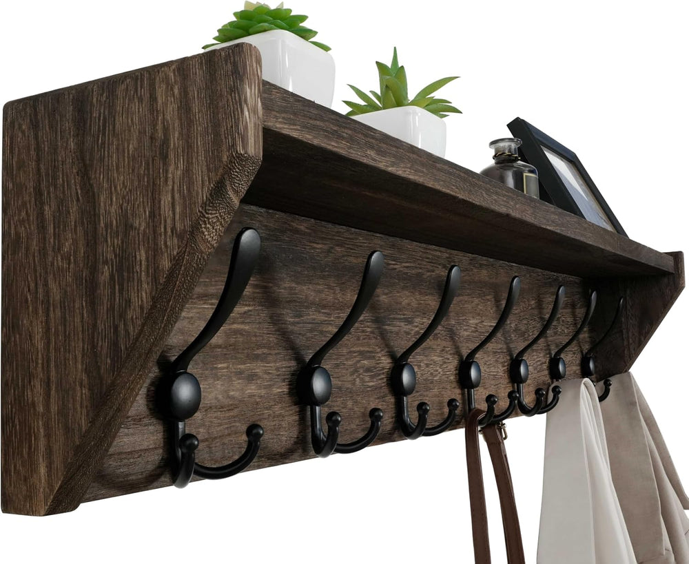 WEBI Coat Rack Wall Mount with Shelf,35" Long Wall Shelf with Hooks Unde...