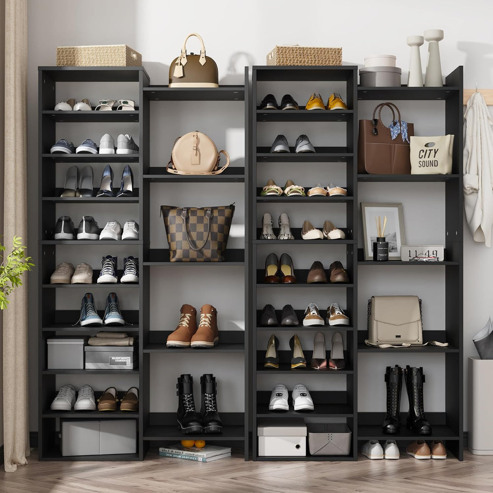 Furnify 14 Tier Shoe Rack (2-Set), 60" Tall Modern Shoe Organizer, Black