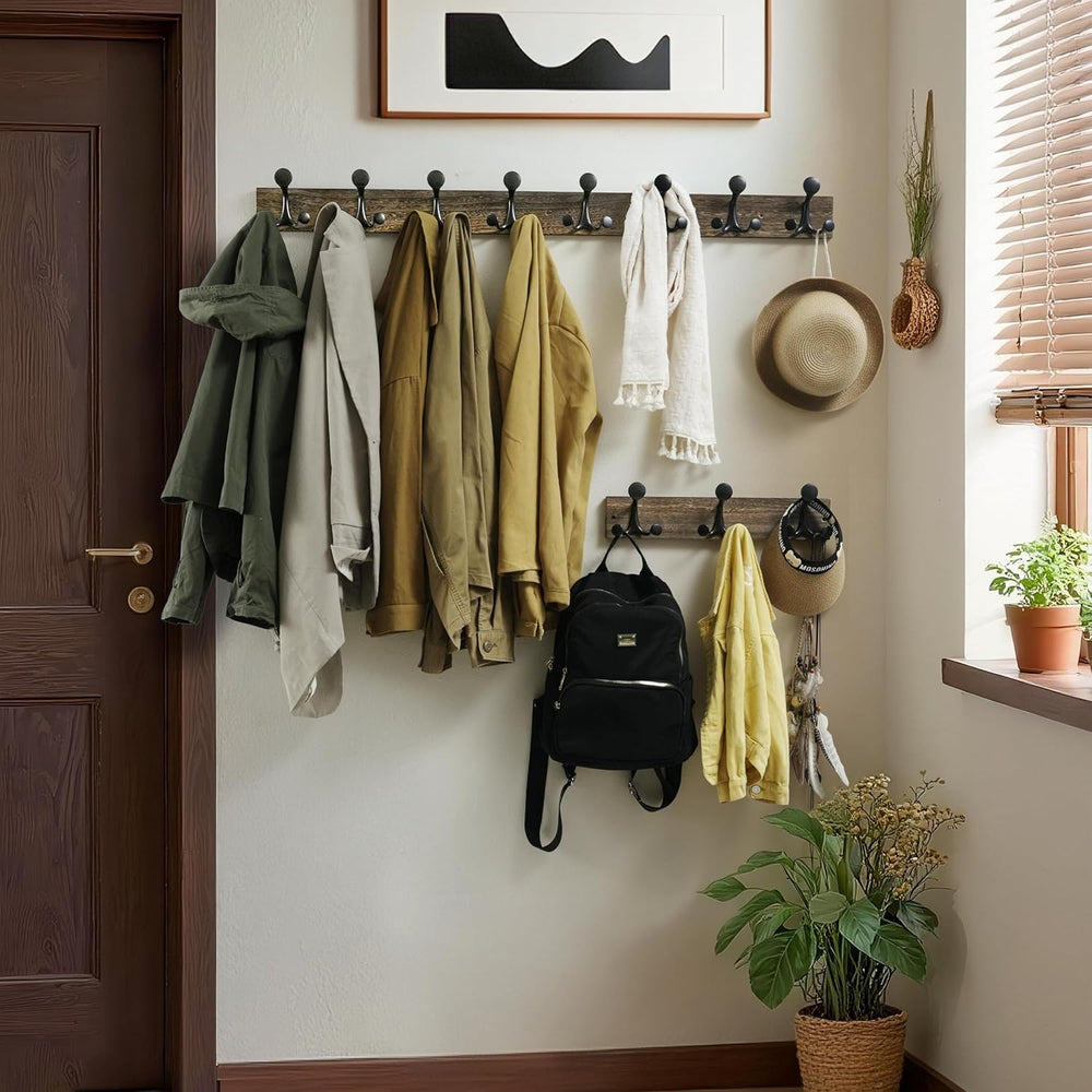WEBI Coat Rack Wall Mount,30" Solid Wood Coat Hooks Wall Mounted Coat Ha...