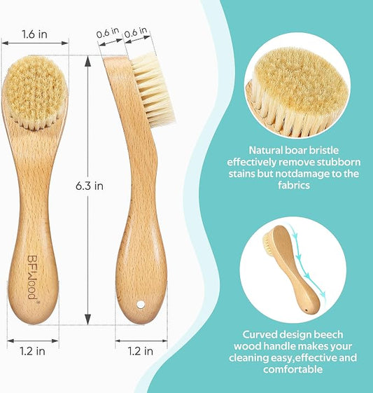 BFWood Laundry Stain Brush, Natural Soft Boar Bristles, Removes Tough Stains - Image 2