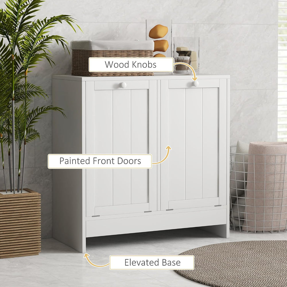 kleankin Double Tilt Out Laundry Hamper Cabinet with Storage 2 Doors White