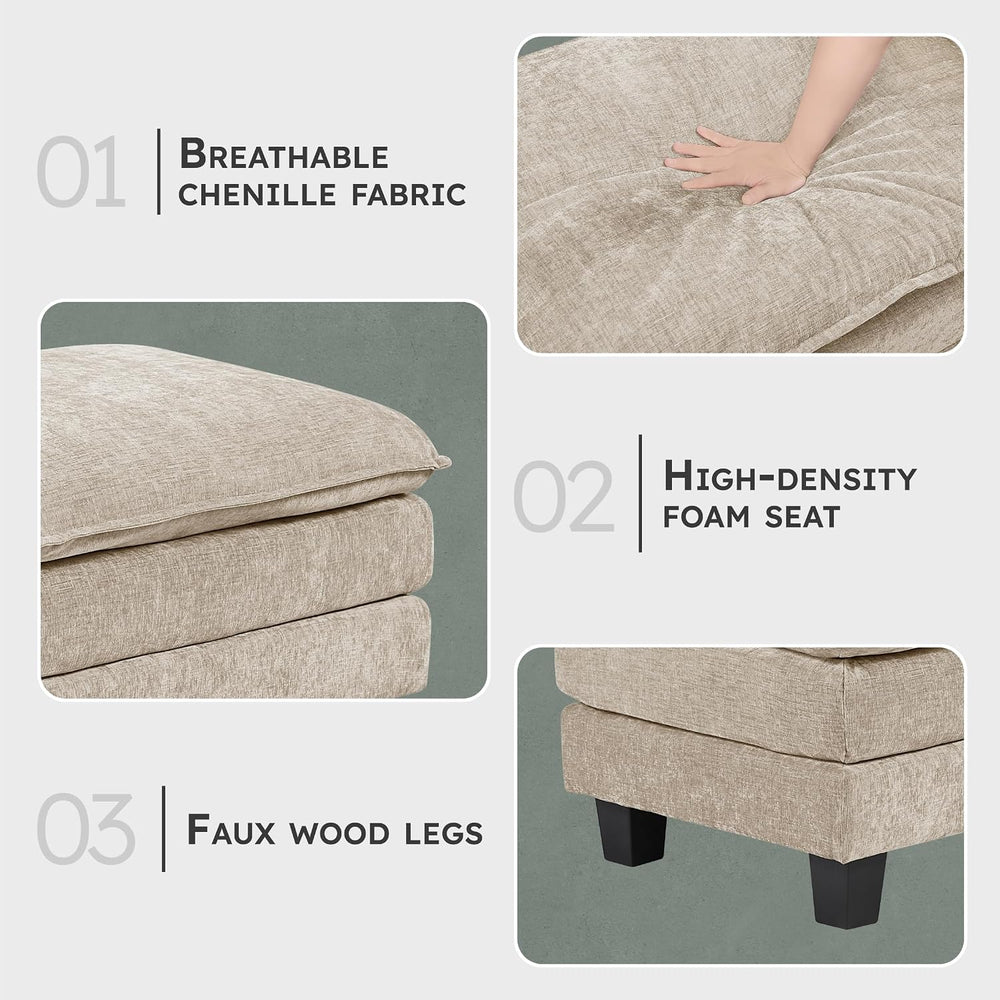 Lexicon Chenille Upholstered Rectangle Ottoman, Foot Stool, Black Faux Wood F...