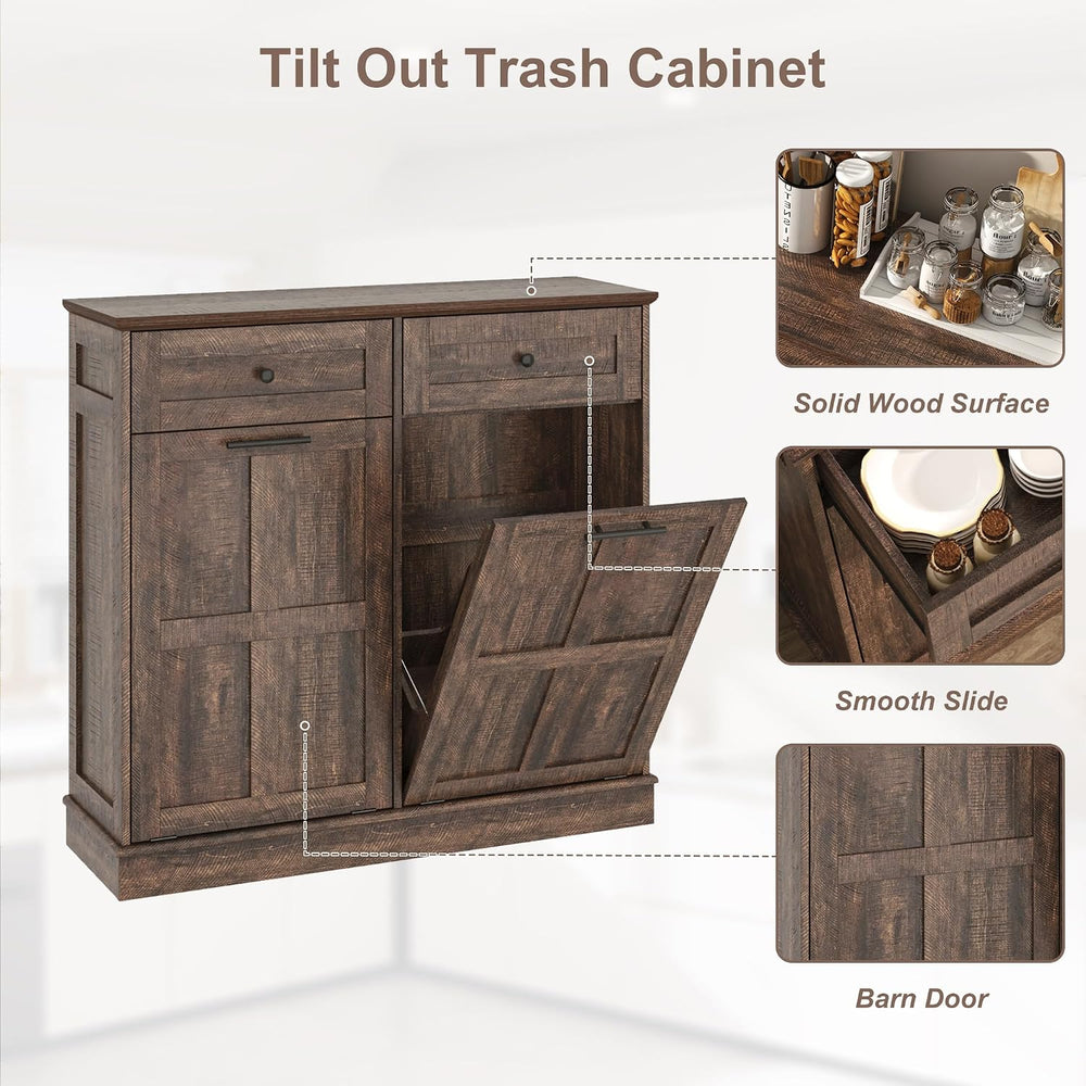 13 Gallon Double Tilt-Out Trash Can Cabinet, Farmhouse Hidden Garbage Wooden ...