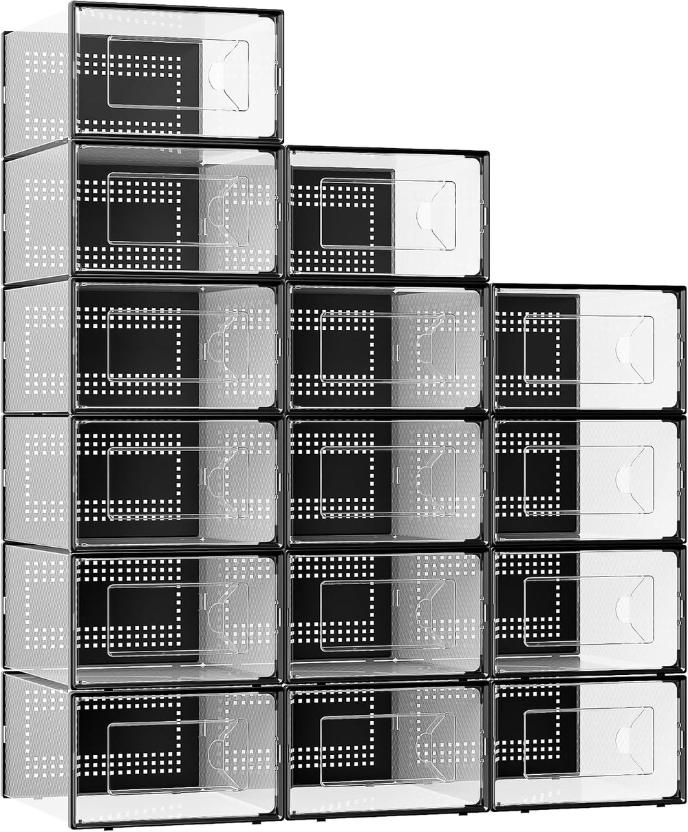 Foluck X-Large 15 Pack Shoe Storage Organizer Box Clear Plastic Stackable