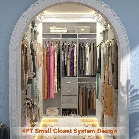 4FT Small Closet System with 3 Fabric Drawers, Flexible Built-In Clothes - Image 2